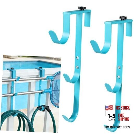 2Set Blue Three Pool Pole Hooks Hangers, 1.0 Inches blue-3 hooks-2pcs