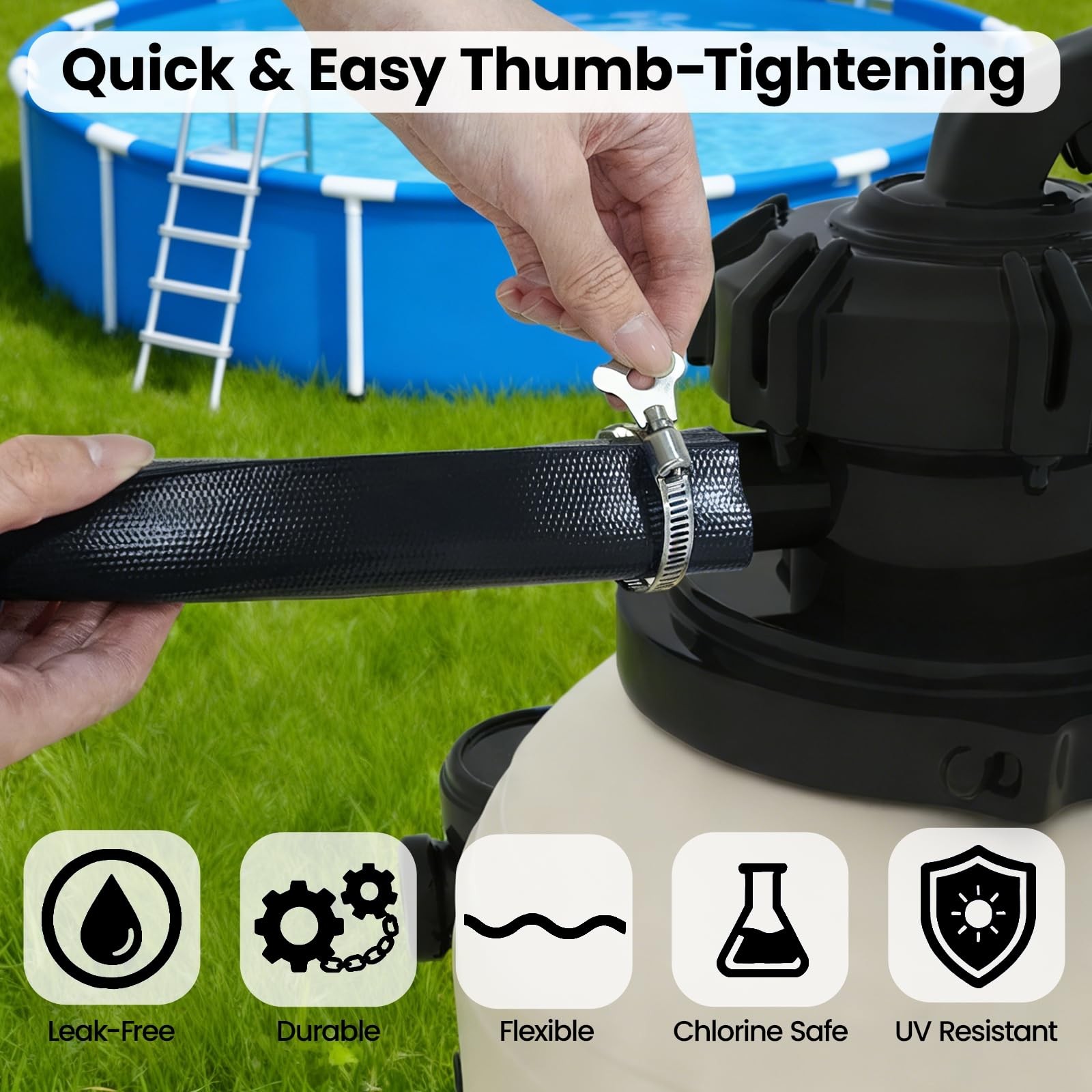 Poolvio Backwash Hose 1-1/2&Prime; x 50 ft, Heavy-Duty x 50 Black