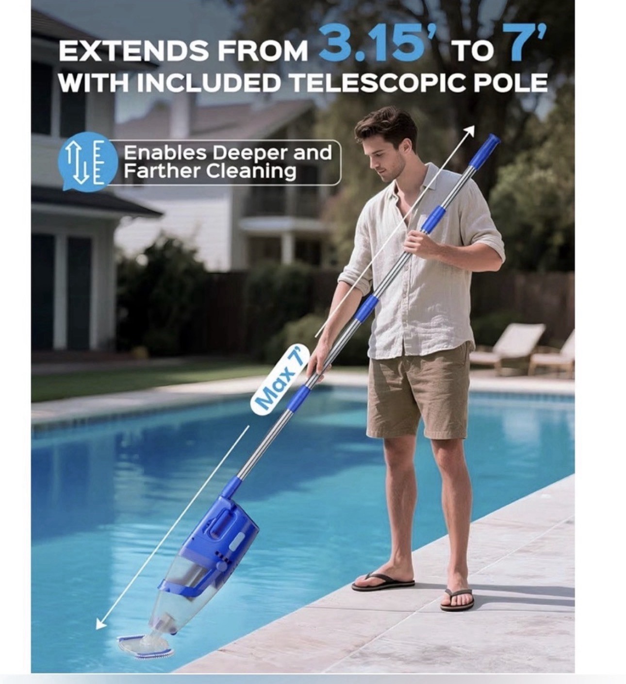 dolplets P24 Pool Vacuum 40W IPX8 26.5 GPM w/ Telescopic Pole Blue
