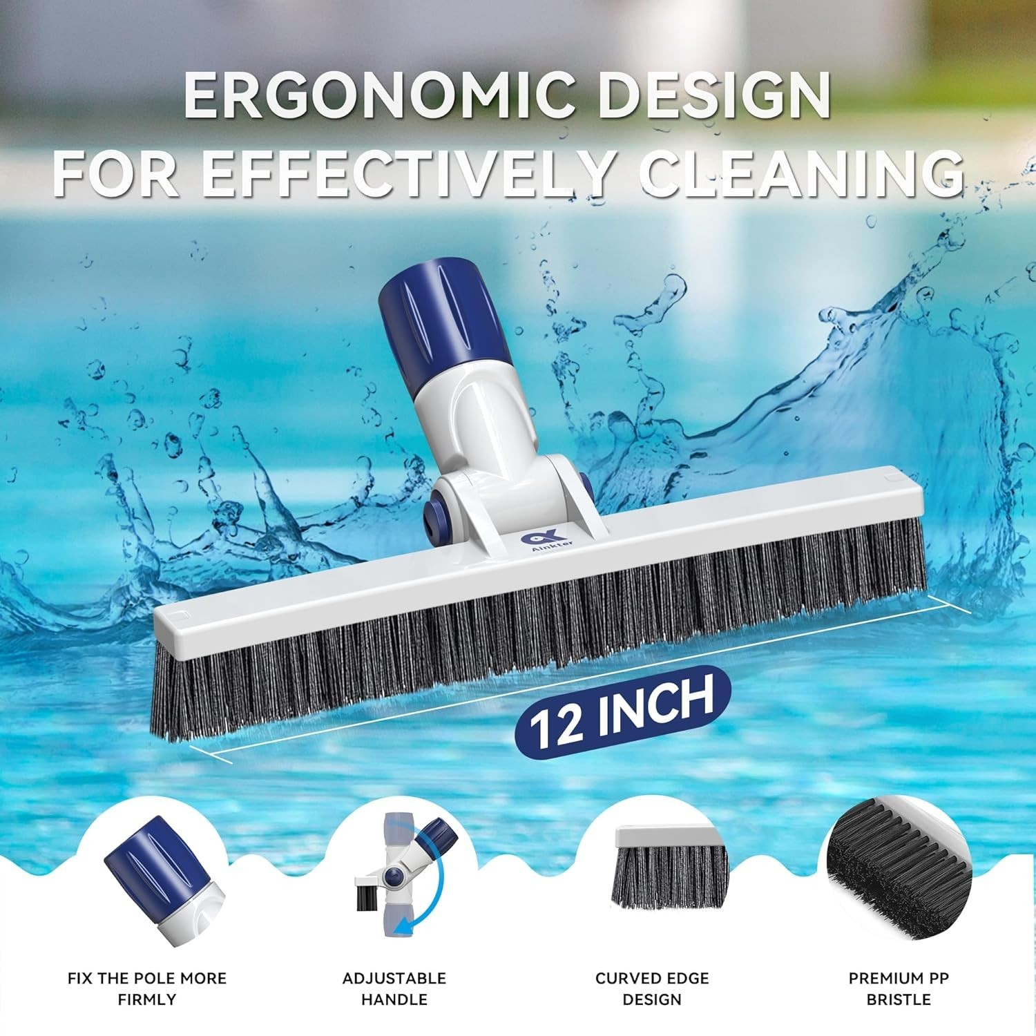 12&Prime; Pool Brush Head Cleaning Pool Wall &Waterline Tiles & Steps, PP Bristles…