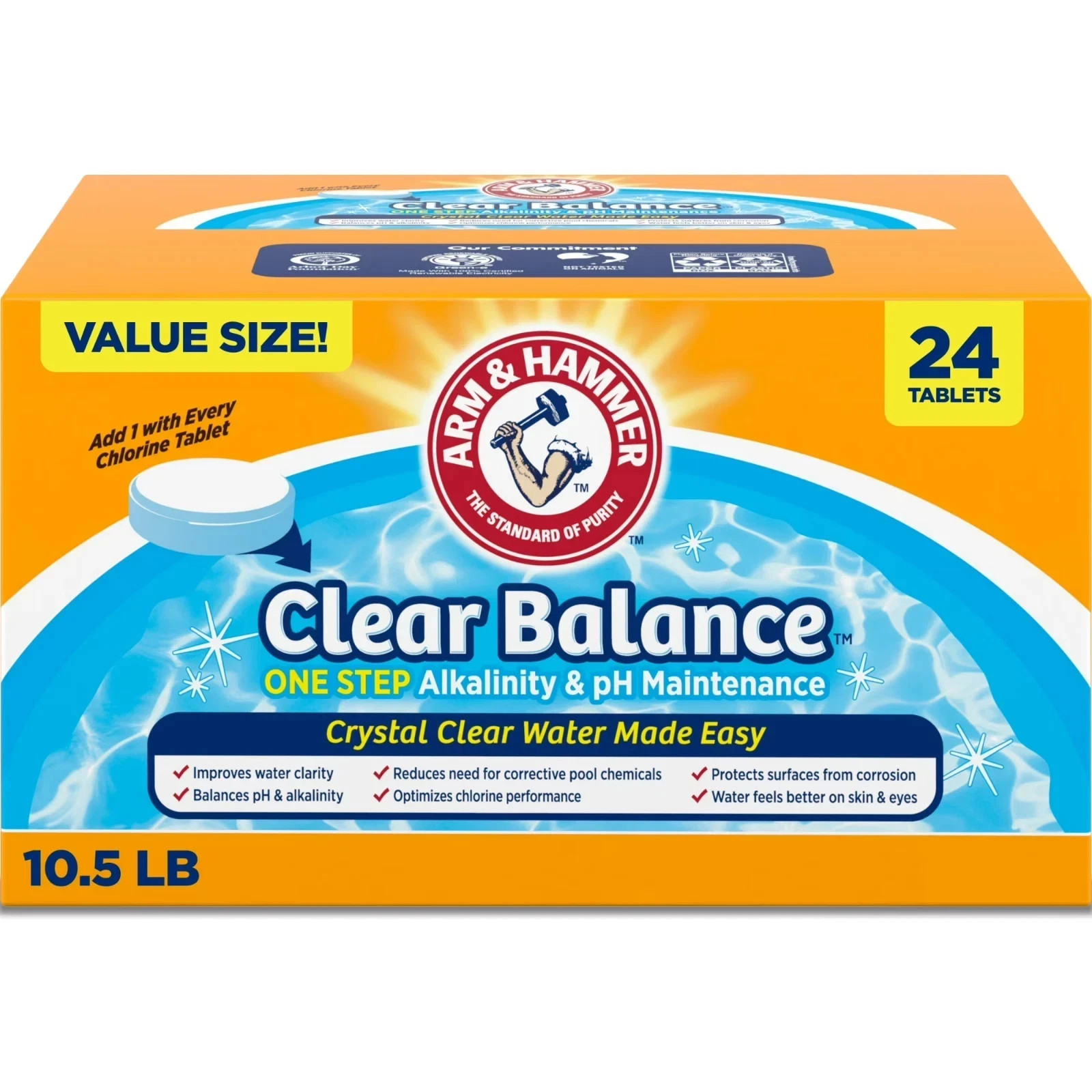 ARM & HAMMER Clear Balance Swimming Pool Maintenance Tablets, 24 Count