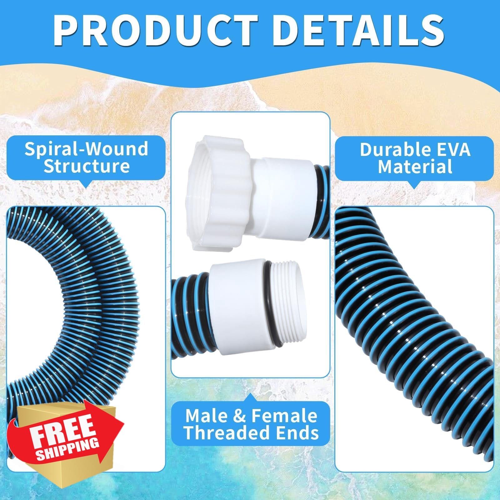 Conderyang 2pack 1.5&Prime; 6 Feet EVA Pool Professional Hoses with External Male T…