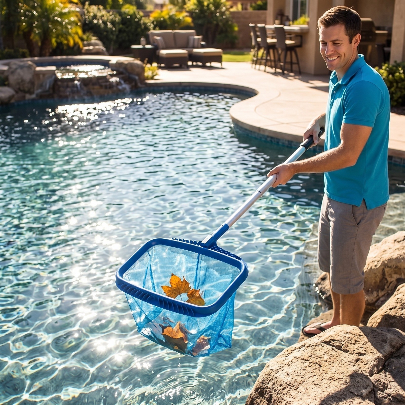 Heavy Duty Pool Skimmer Leaf Rake Net Cleaning Swimming Pool Fine Mesh Netting