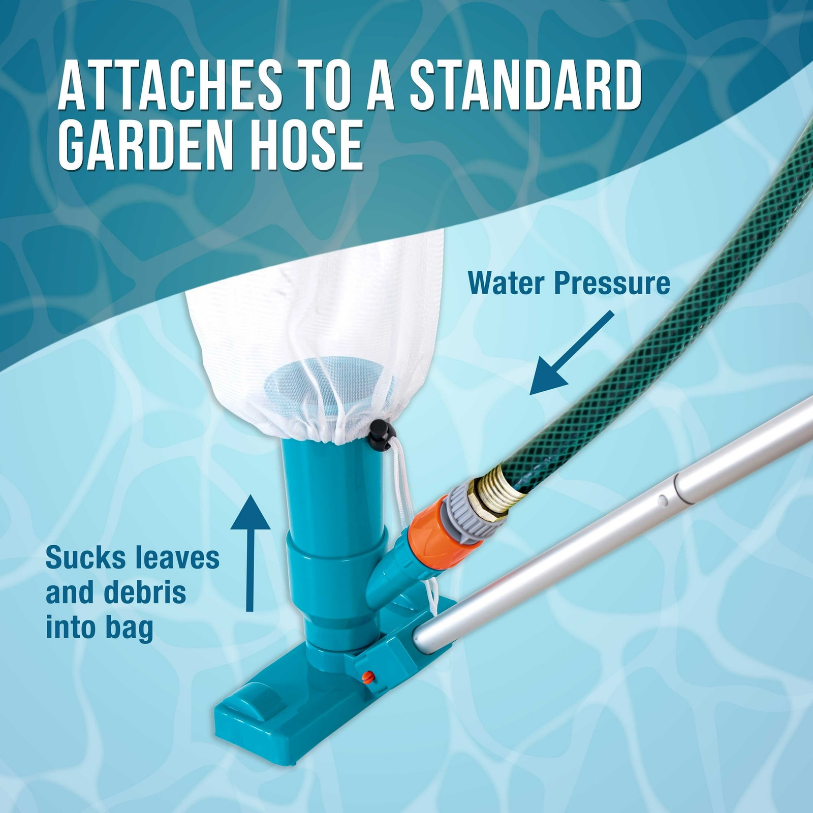 Jet Pool Vacuum Cleaner w/ 5 Section Pole Leaf Bag for Pools & Spas