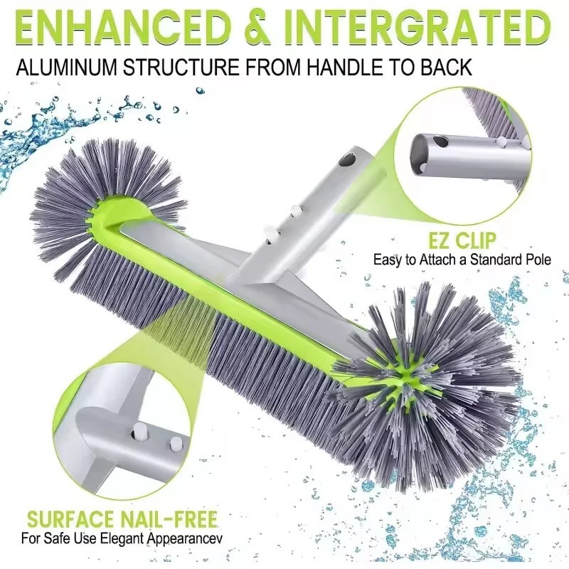 17.5&Prime; Heavy Duty Aluminum Pool Brush Head with 7 Rows Nylon Bristles for Pool Wa