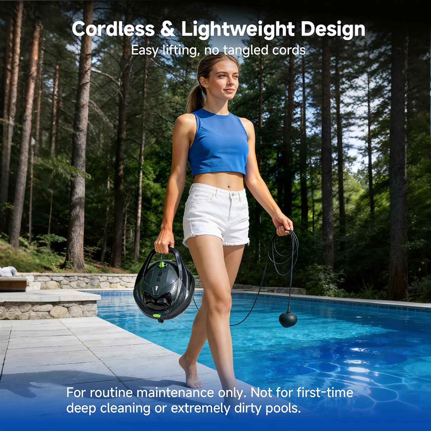 Robotic Pool Vacuum Cleaner with Triple-Layer Filtration & Floating Buoy, for Re