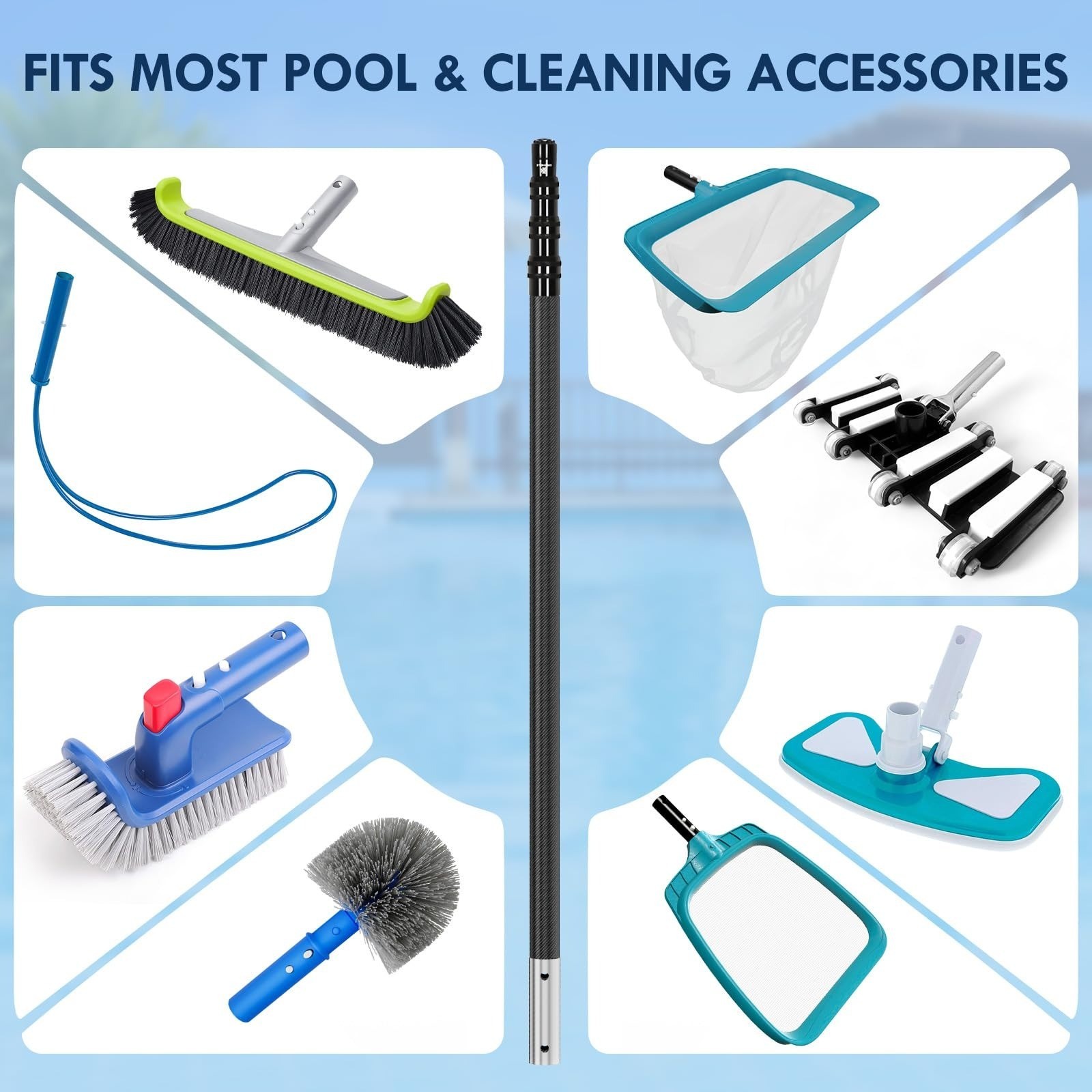 CROHDLE Carbon Fiber Telescopic Pool Pole 4.6-15 FT Adjustable