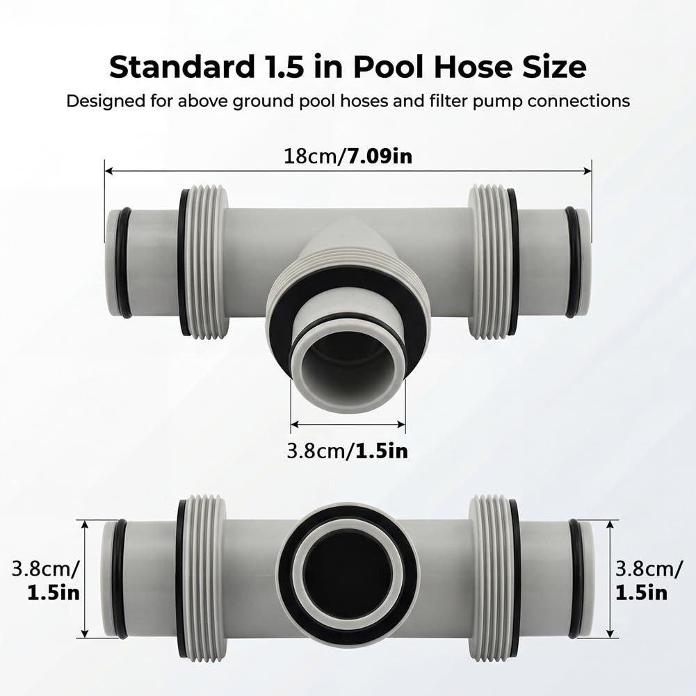 Qelirone Filter Pump Hose Connector, 1.5’to 1.5&prime; T Joint Pool Hoses Gray