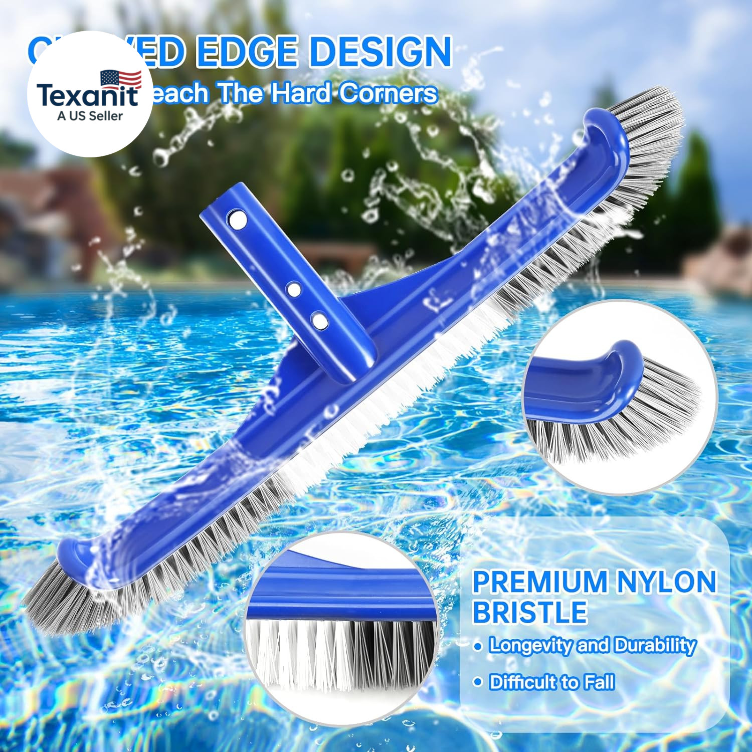 Pool Brush Head, 17&Prime; Pool Brushes for Cleaning Pool Walls, Curved Ends High-Effi