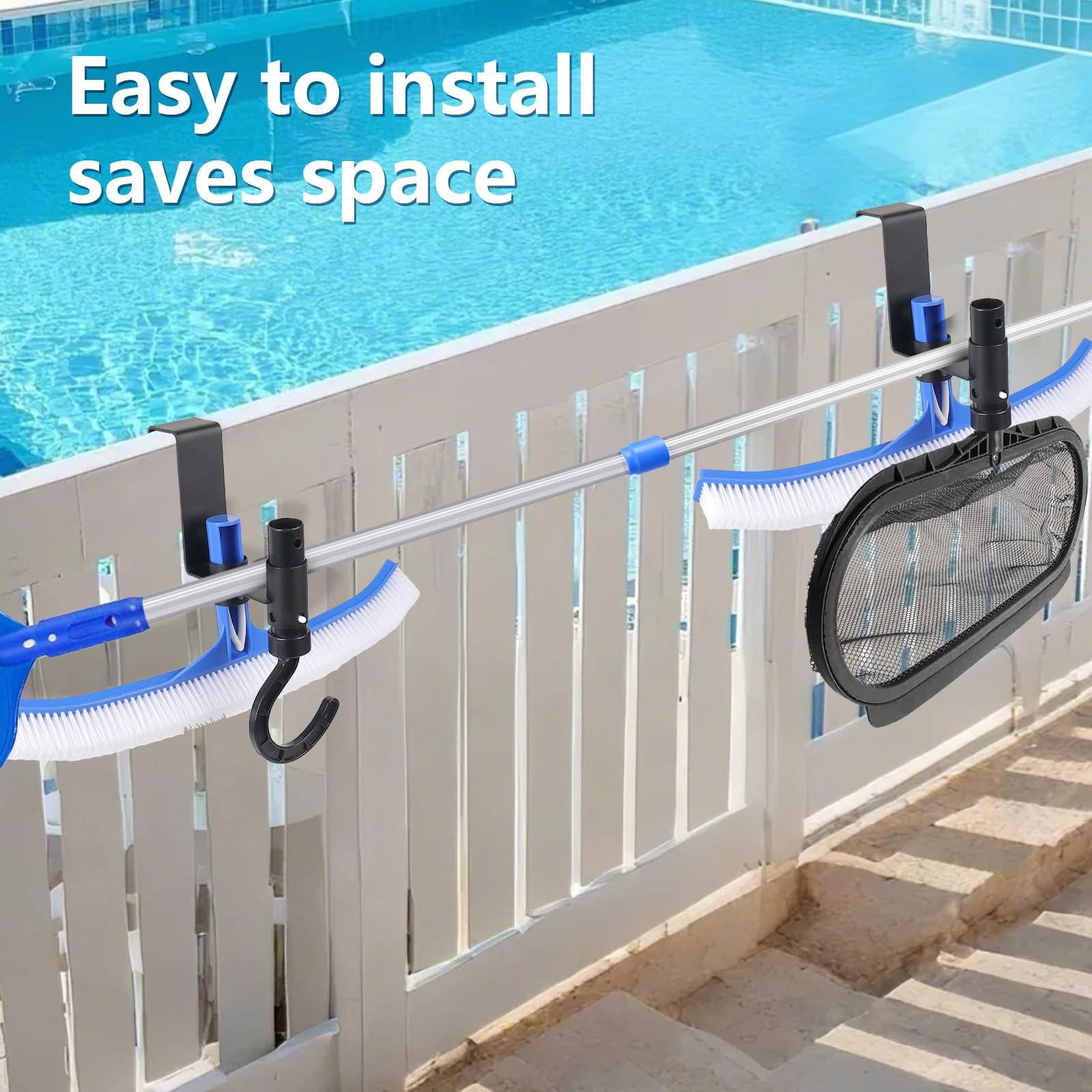 Pool Fence Hooks 2 Pcs Organizer for Cleaning Tools, Poles, Skimmers, Vacuum