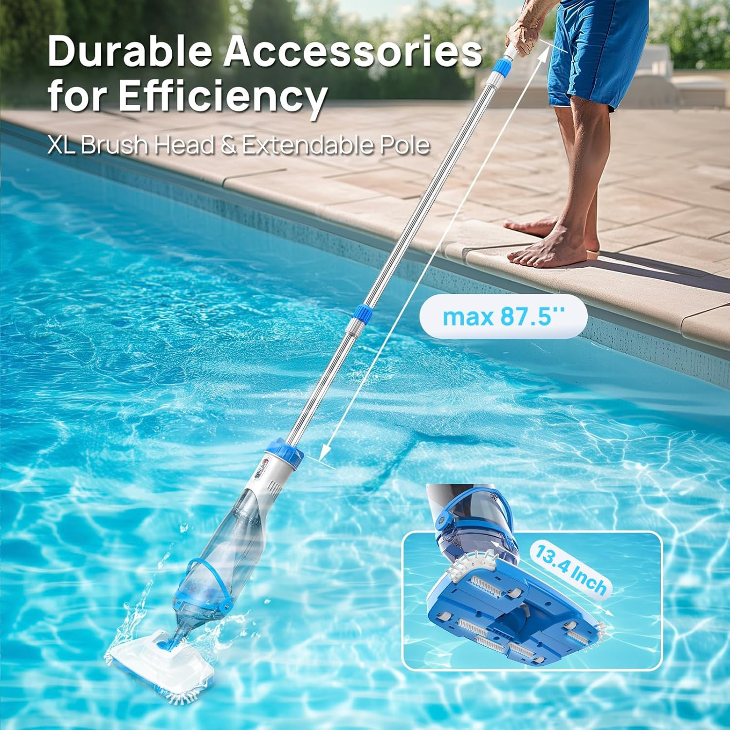 Cordless Pool Vacuum with Telescopic Pole, 60-Min Runtime, 18.5 GPM Suction