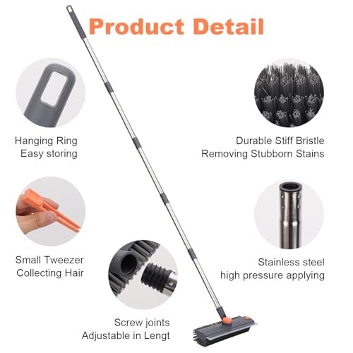Floor Scrub Brush with 64&Prime; Long Handle – 360° Swivel Heads Household Push