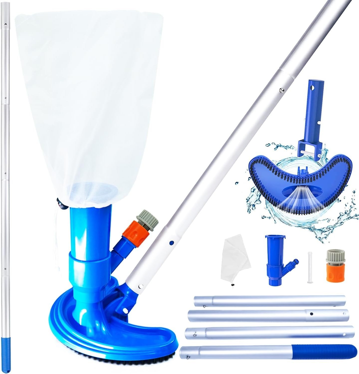 Portable Pool Vacuum Cleaner Kit with Telescopic Aluminium Pole & Fine Mesh L…