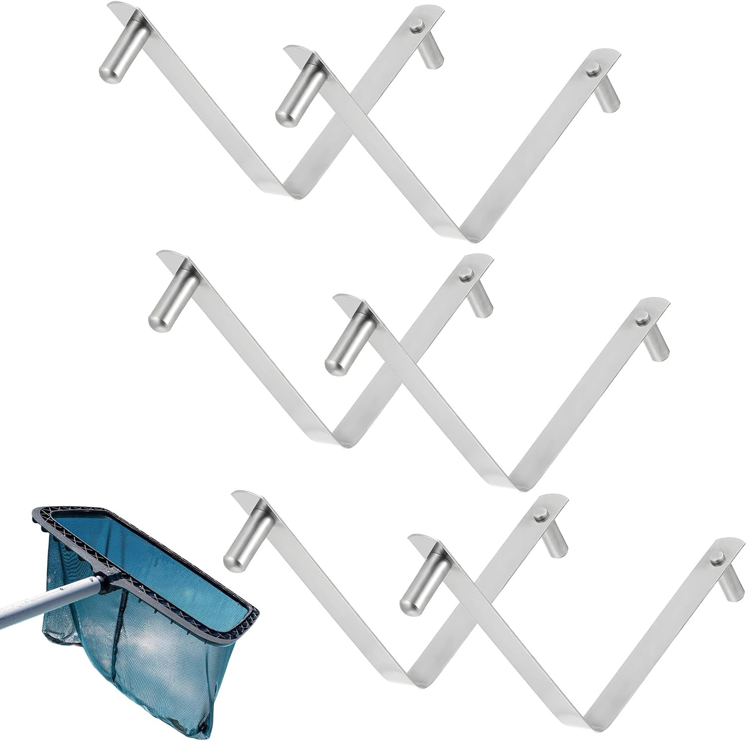6 Pcs Pool Pole Clips, Stainless Steel Pools Brush Clip V-Shaped Clips