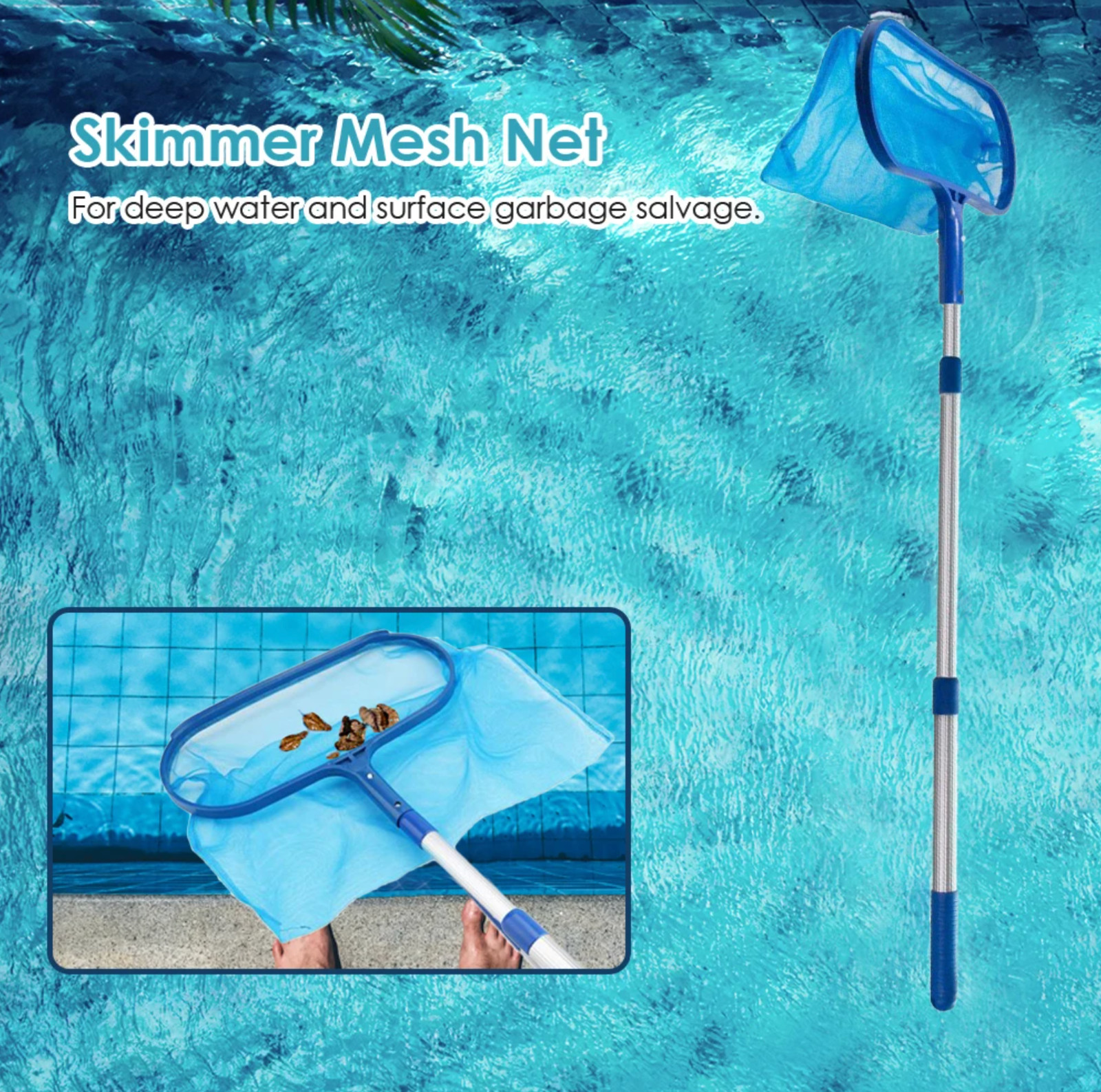 Professional Swimming Pool Skimmer Net Deep Bag Leaf Rake Cleaner Cleaning Tool
