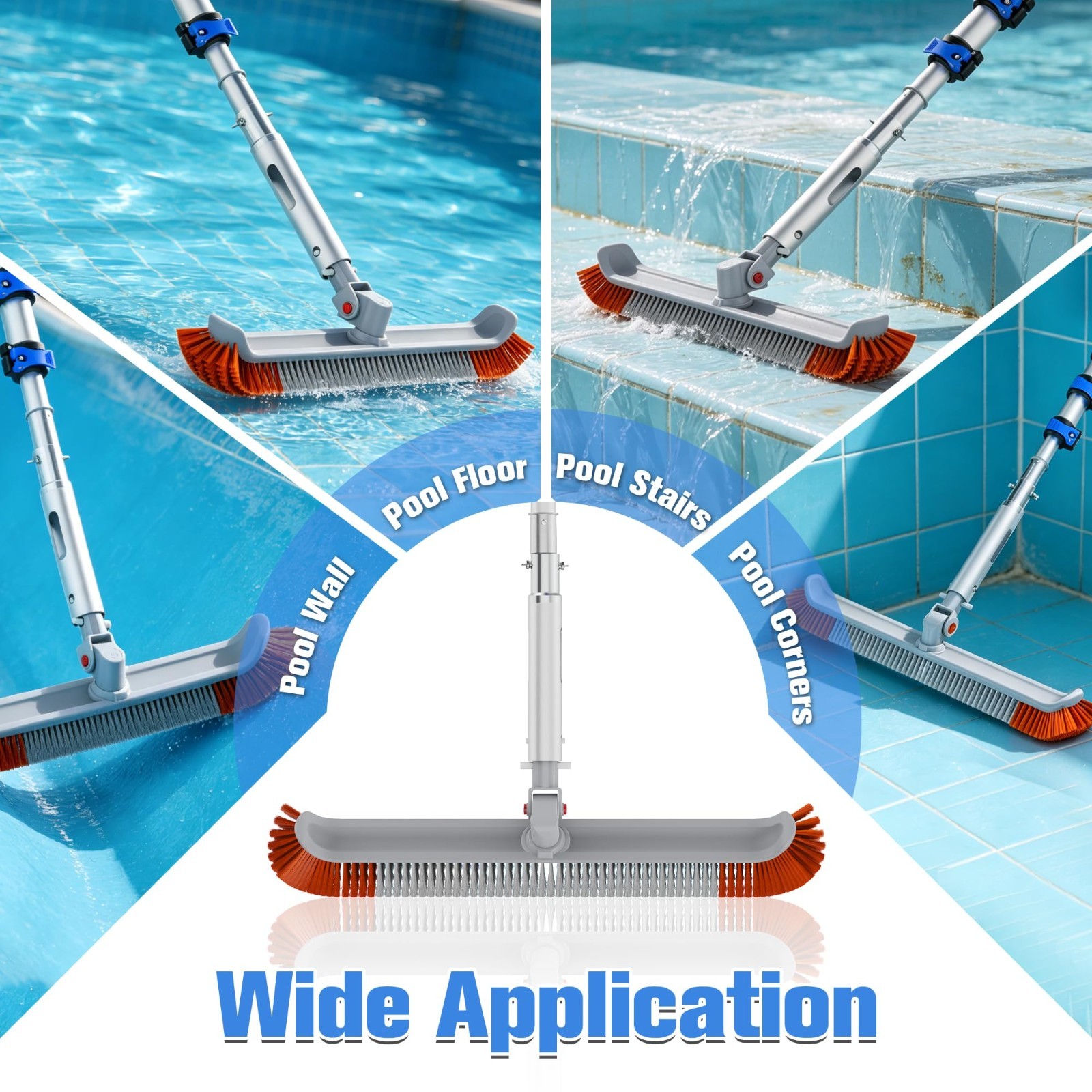 Telescopic Pool Brush 3-12FT, 18&Prime; Cleaning Tool for Walls & Floors, Dual Lock