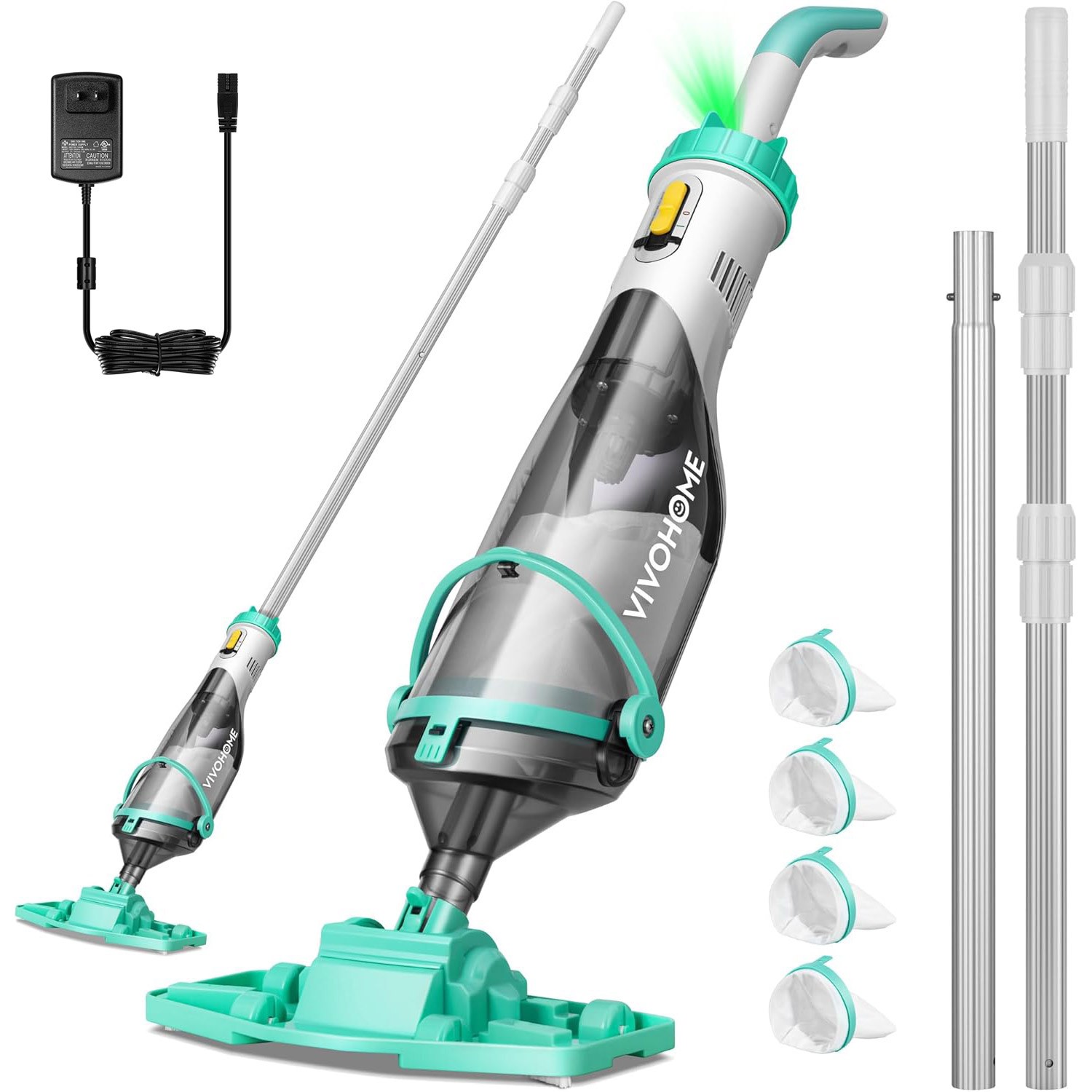 Cordless Rechargeable Pool Vacuum Handheld Cleaner w/ Telescopic Pole 60min IPX8