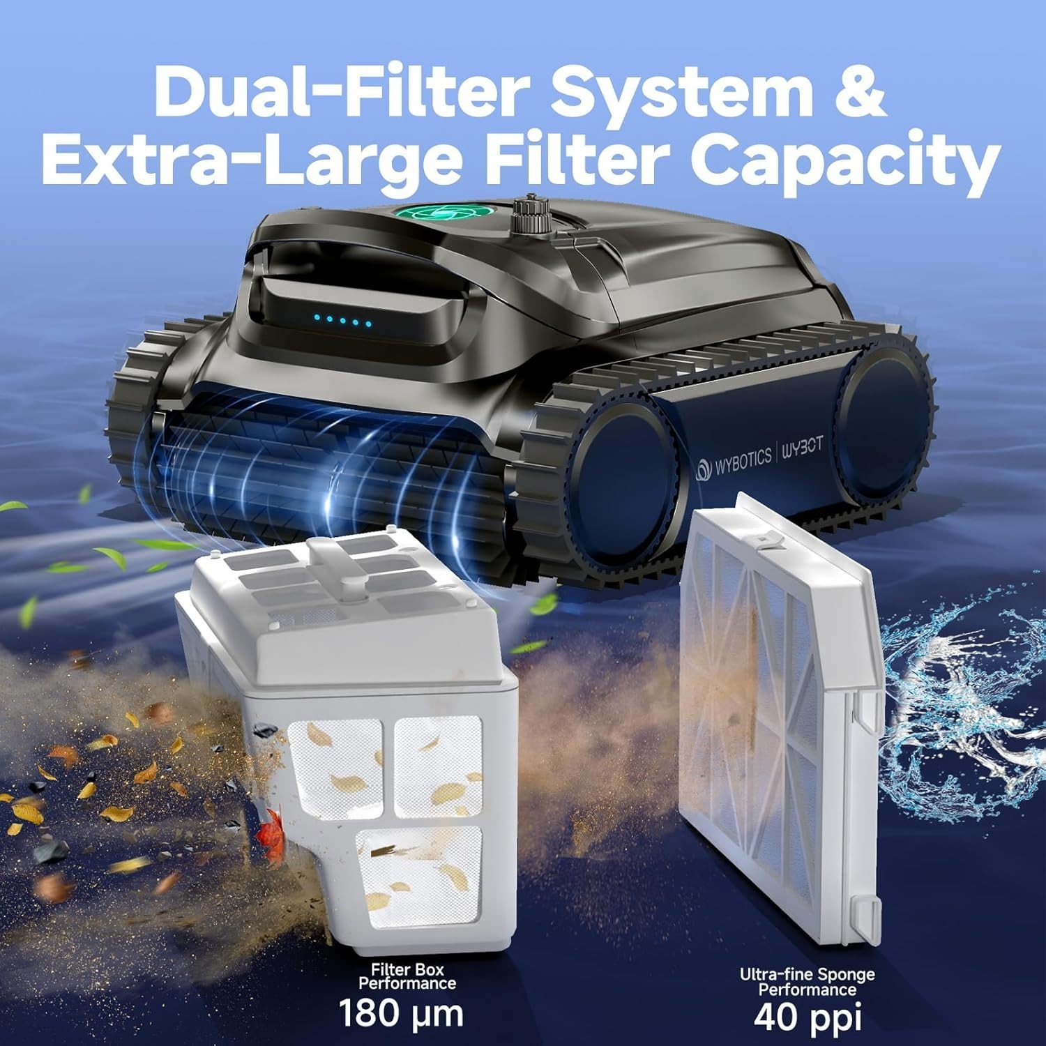 WYBOT M1 Robotic Pool Cleaner | App Control | 300min/4305sq ft | 10,000mAh Brush