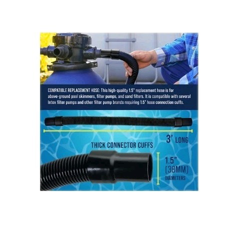 PH-403 3Ft Heavy-Duty Above Ground Pool Hose 1.5&Prime; Black Filter Connecting Hose