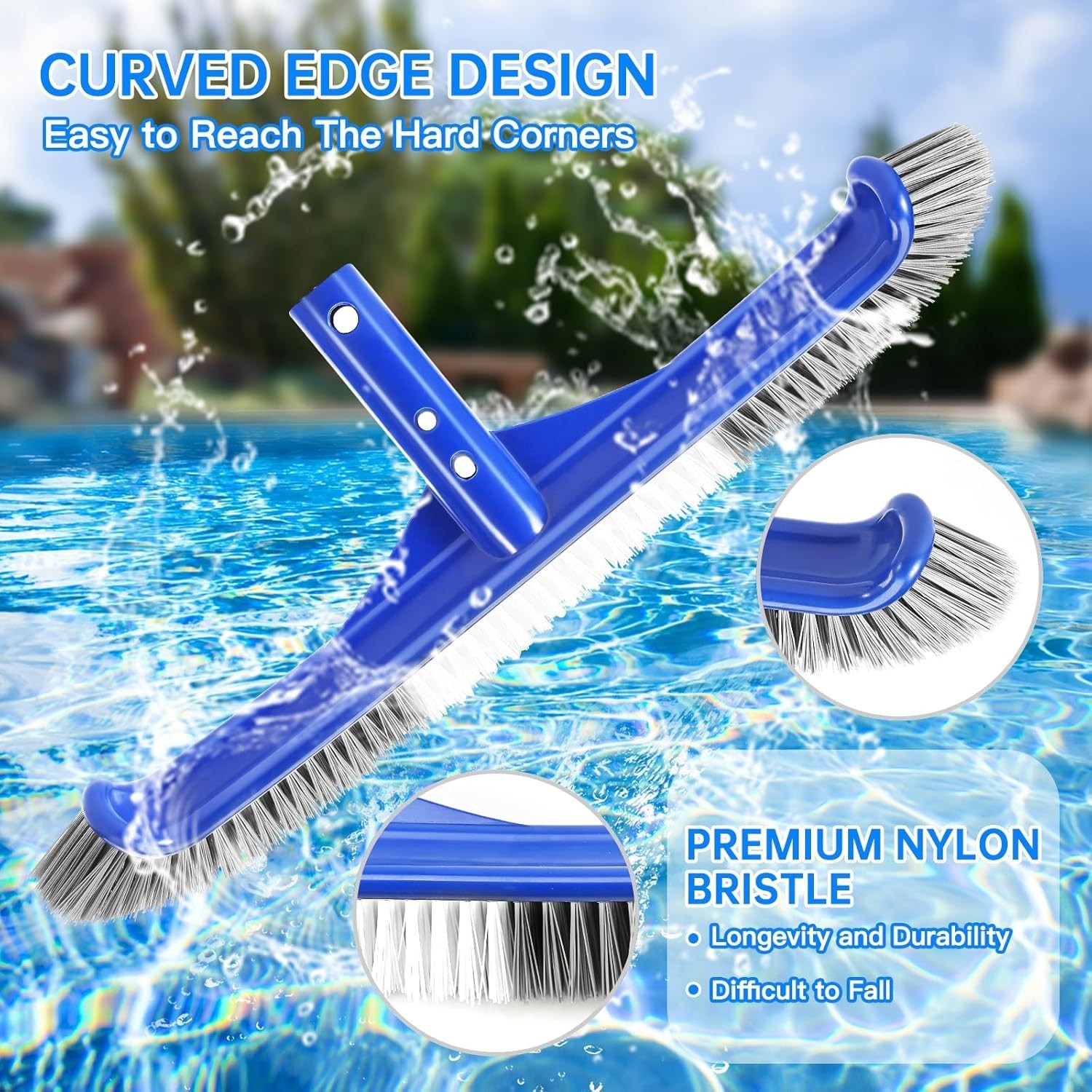 17&Prime; Pool Brushes for Cleaning Pool Walls Pool Brush Head with EZ Clip