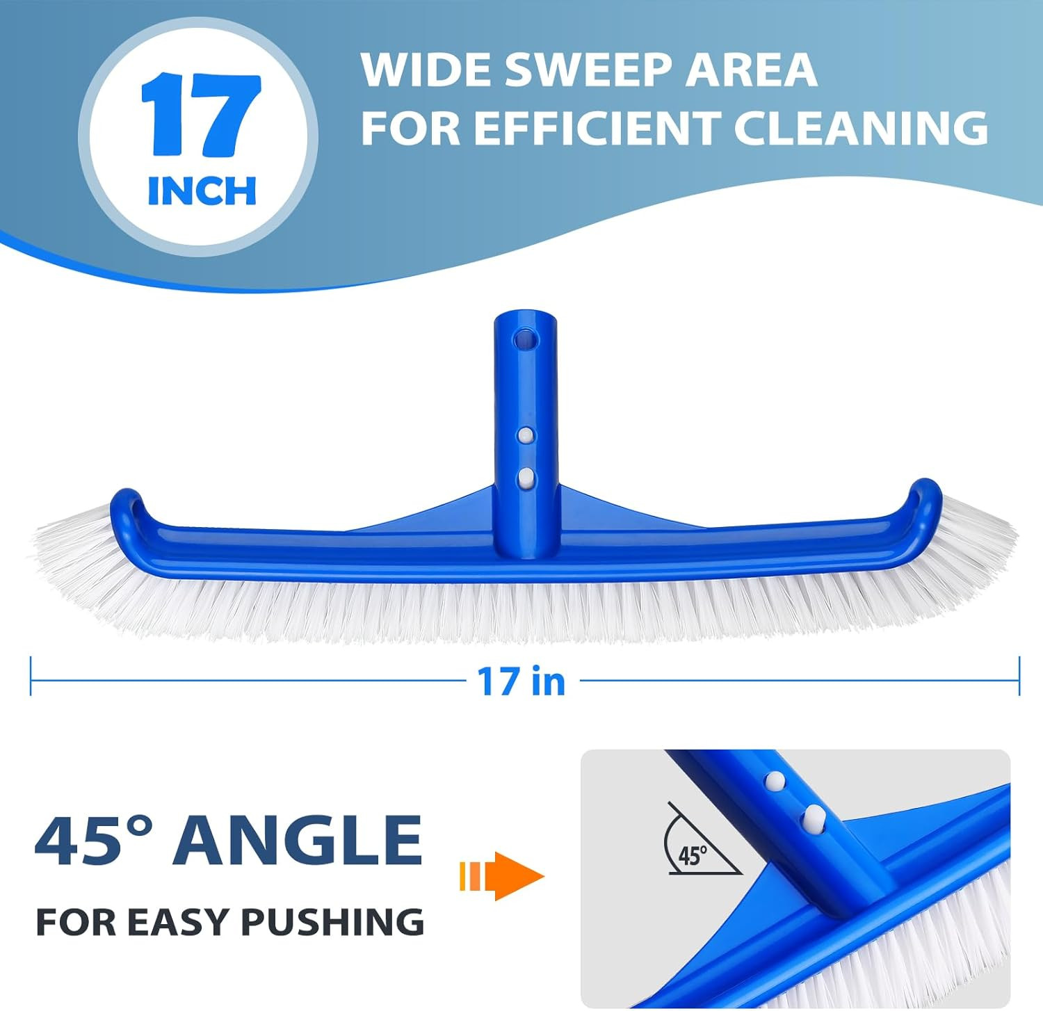 Pool Brush – 17&Prime; Pool Brush Head for Cleaning Pool Walls, Curved Ends High-Effic