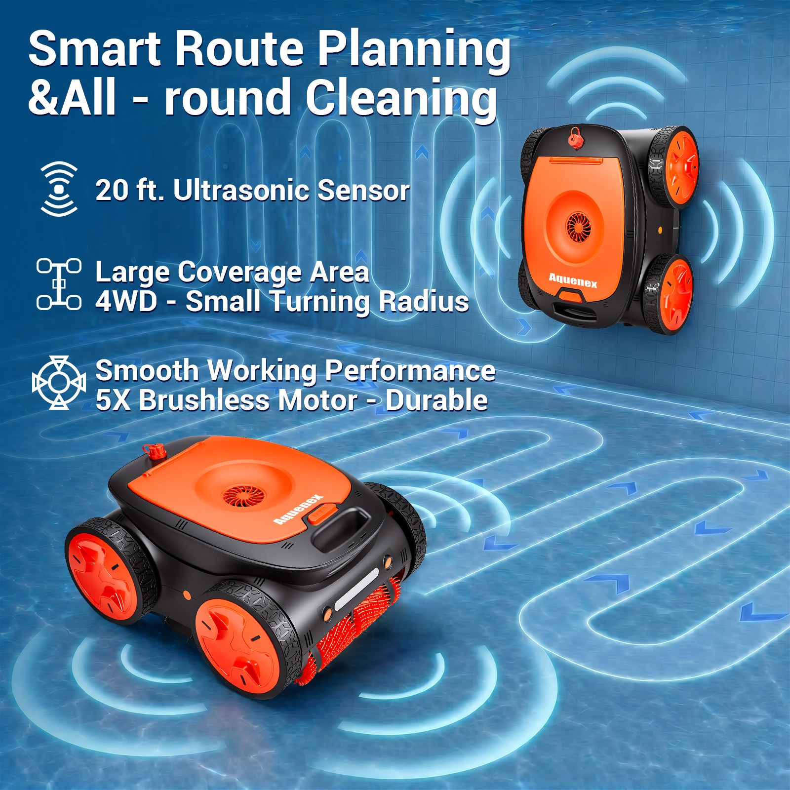 Cordless Robotic Pool Cleaner Wall Ground Vacuum Cleaner Remote Control 5-Motor