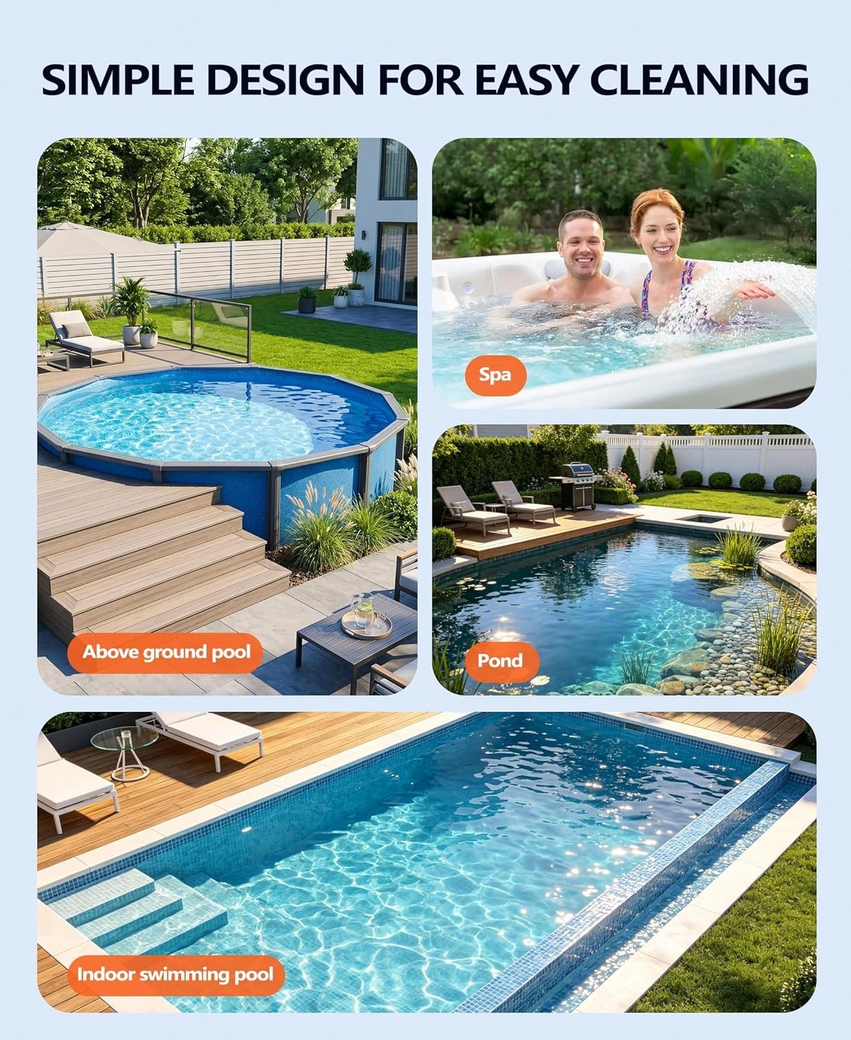 Handheld Pool Vacuum Above Ground Pool Floor Cleaner with Pole Brush
