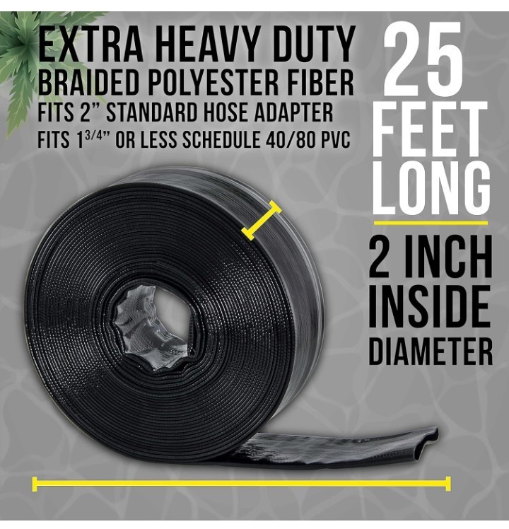 Black Rhino Heavy Duty Reinforced Burst Proof PVC Pool Hose 2in x 50ft Clamp