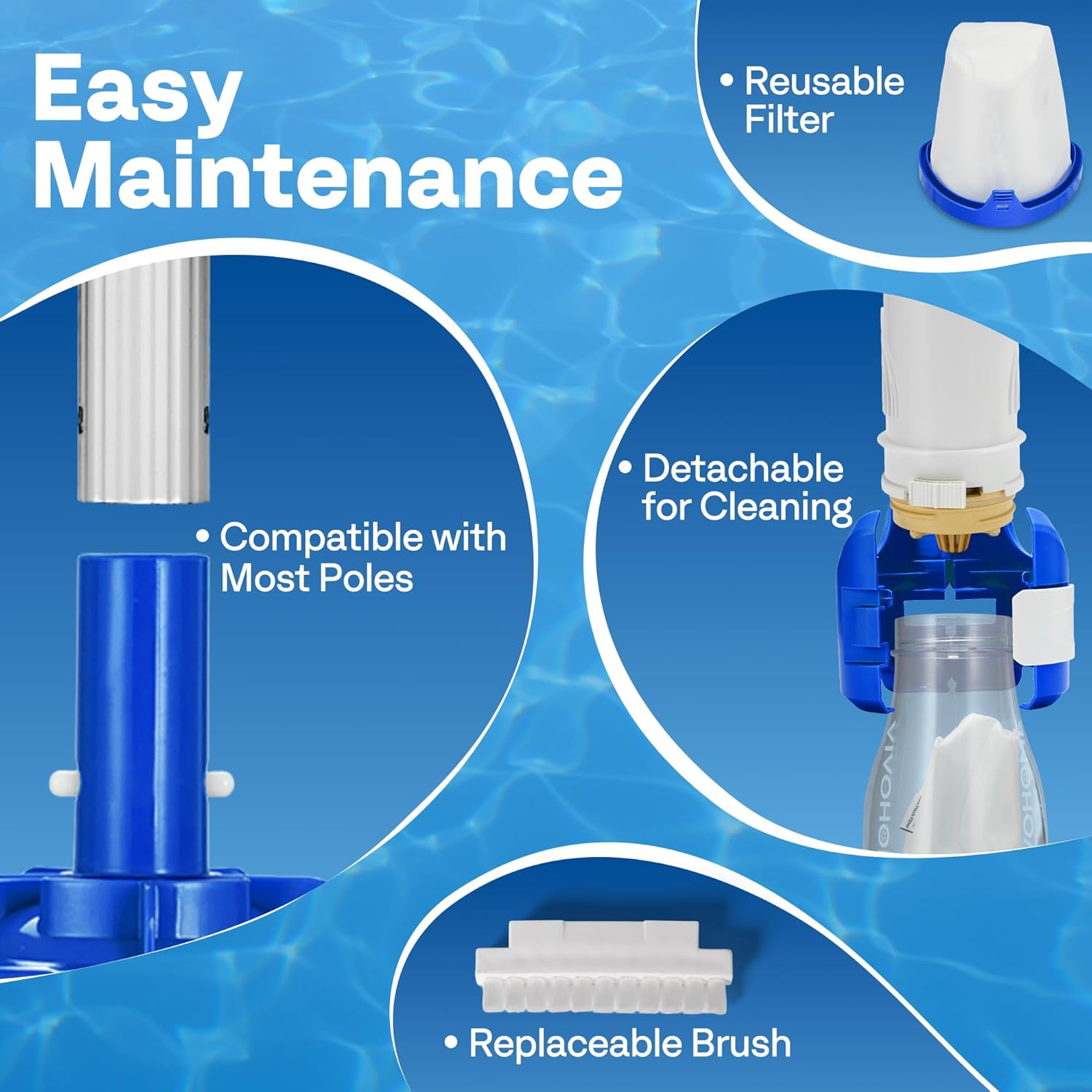1140GPH Handheld Pool Vacuum Cordless Cleaner Powerful 40W Motor Suction Long-Ru