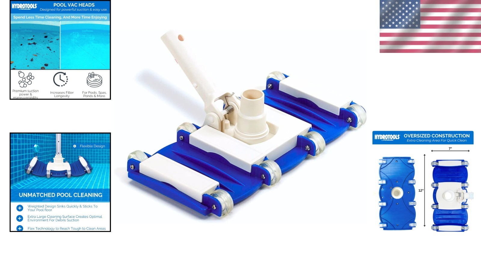 Hydrotools Heavy Duty Swimming Pool Vacuum Head – Extra Wide & Easy to Maneuver