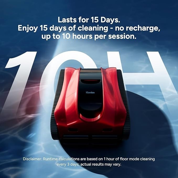 iGarden K Pro 100 Cordless Robotic Pool Cleaner 10H Wall Climbing AI Navigation