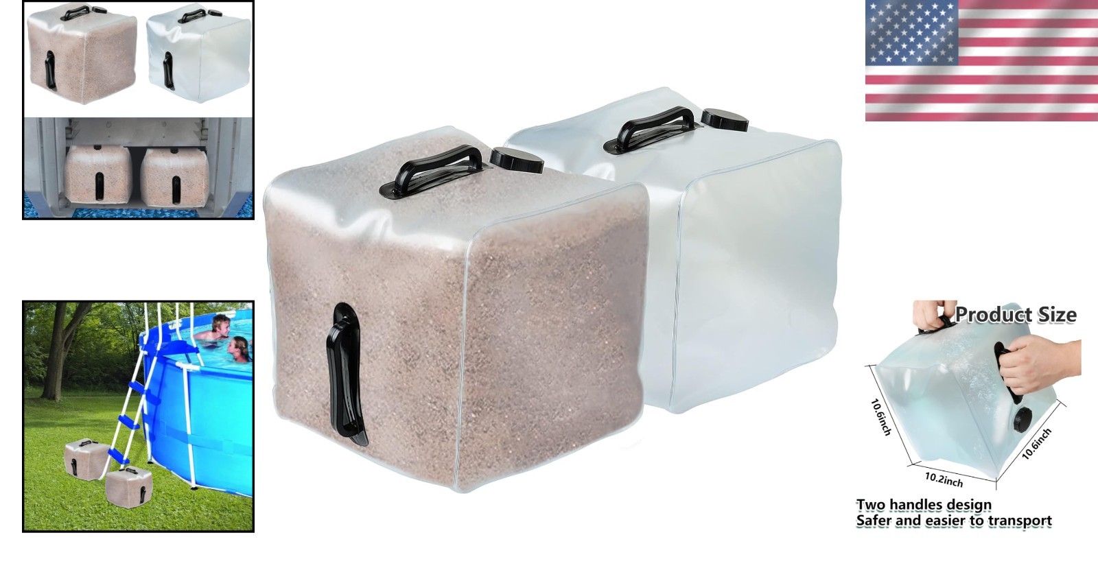 2 Pack Heavy Duty Pool Step Weights – Fillable Sand or Water Bags for Stability
