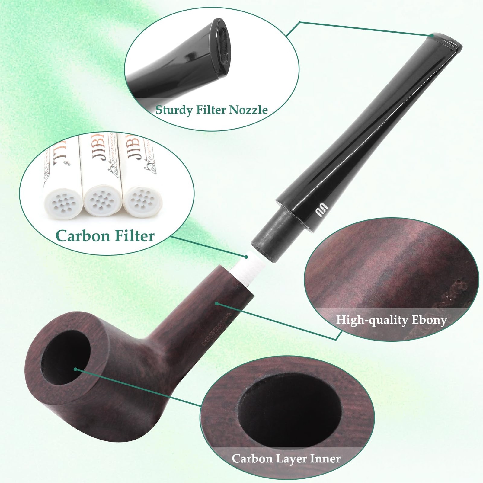 Tobacco Pipe Set,Handmade Wood Smoking Pipe,Pipe Starter Dark Brown