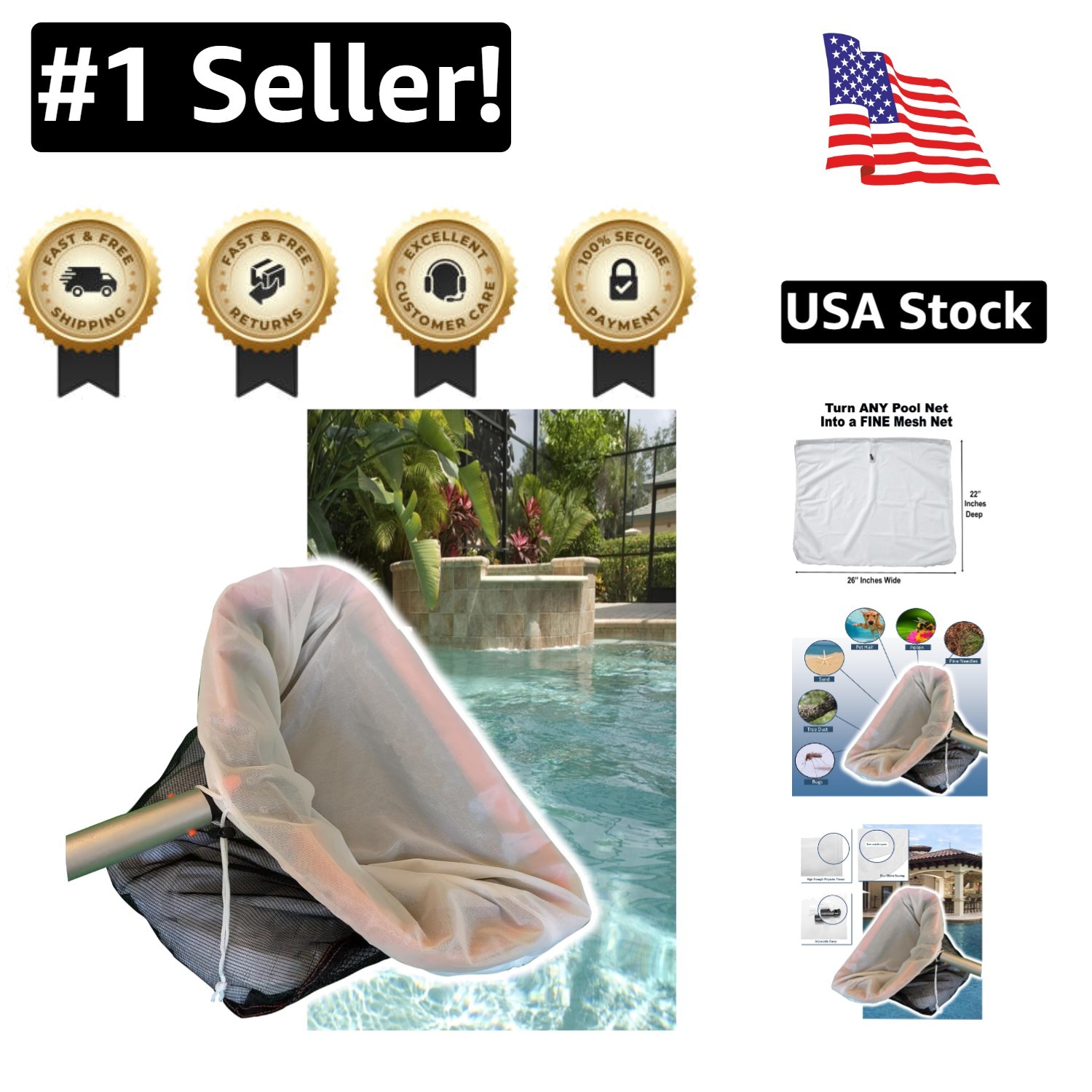 Fine Mesh Pool Net Insert – Transform Any Deep Net for Ultimate Cleaning