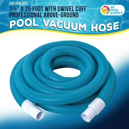 1-1/2&Prime; x 25 Ft Above Ground Swimming Pool Vacuum Hose, Swivel Cuff, Cut to Fit