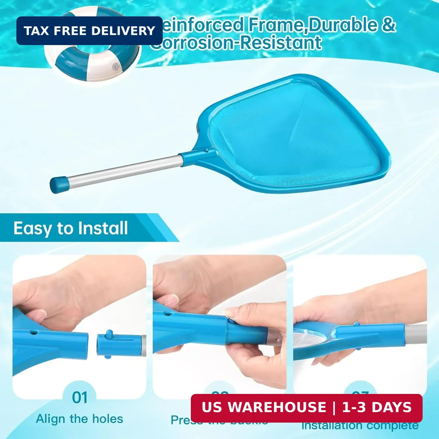 Pool Skimmer Net with Pole Fine Mesh Leaf Rake Cleaning Tool for Pool