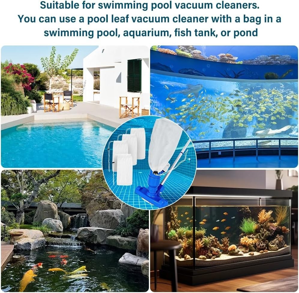 5Pcs Pool Leaf Vacuum Net Bag Fine Mesh with Locking Cord,11.4&Prime; x 5.5&Prime; Fine M…