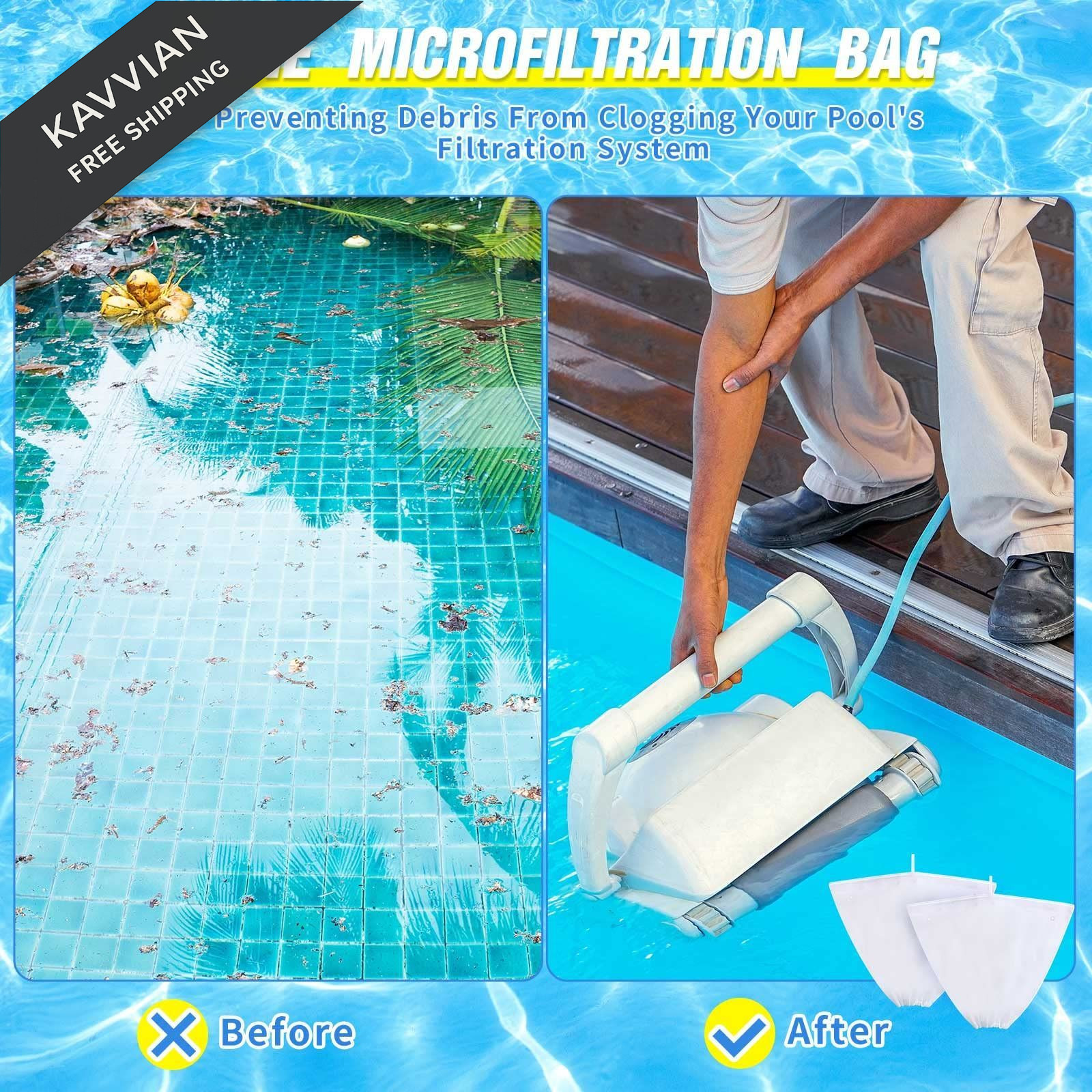 Riakrum 2 Pcs Pool Cleaner Fine Filter Bag Replacement Spa Part white