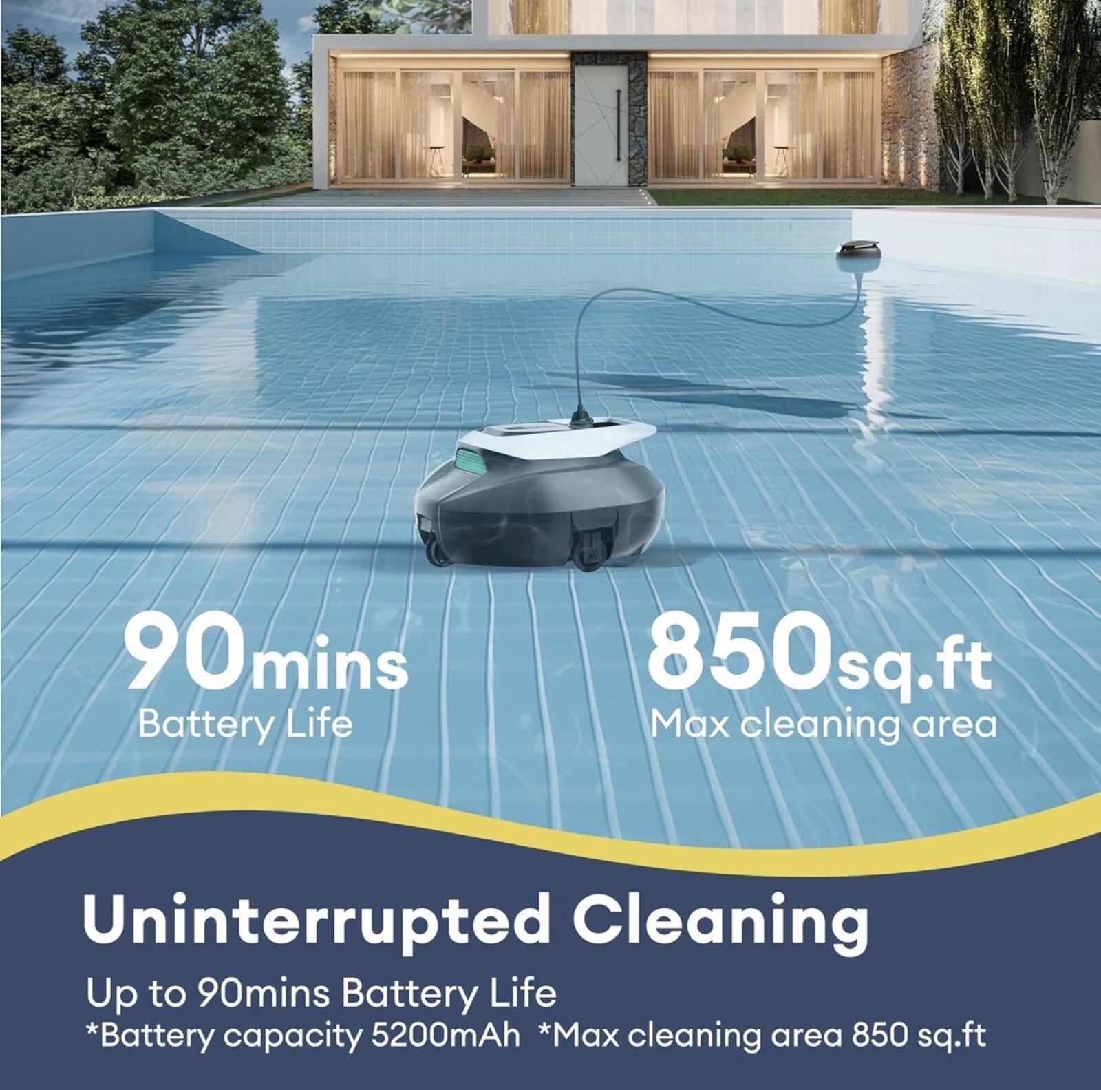 Cordless Robotic Pool Cleaner with Remote Control for Above & In-Ground Pool