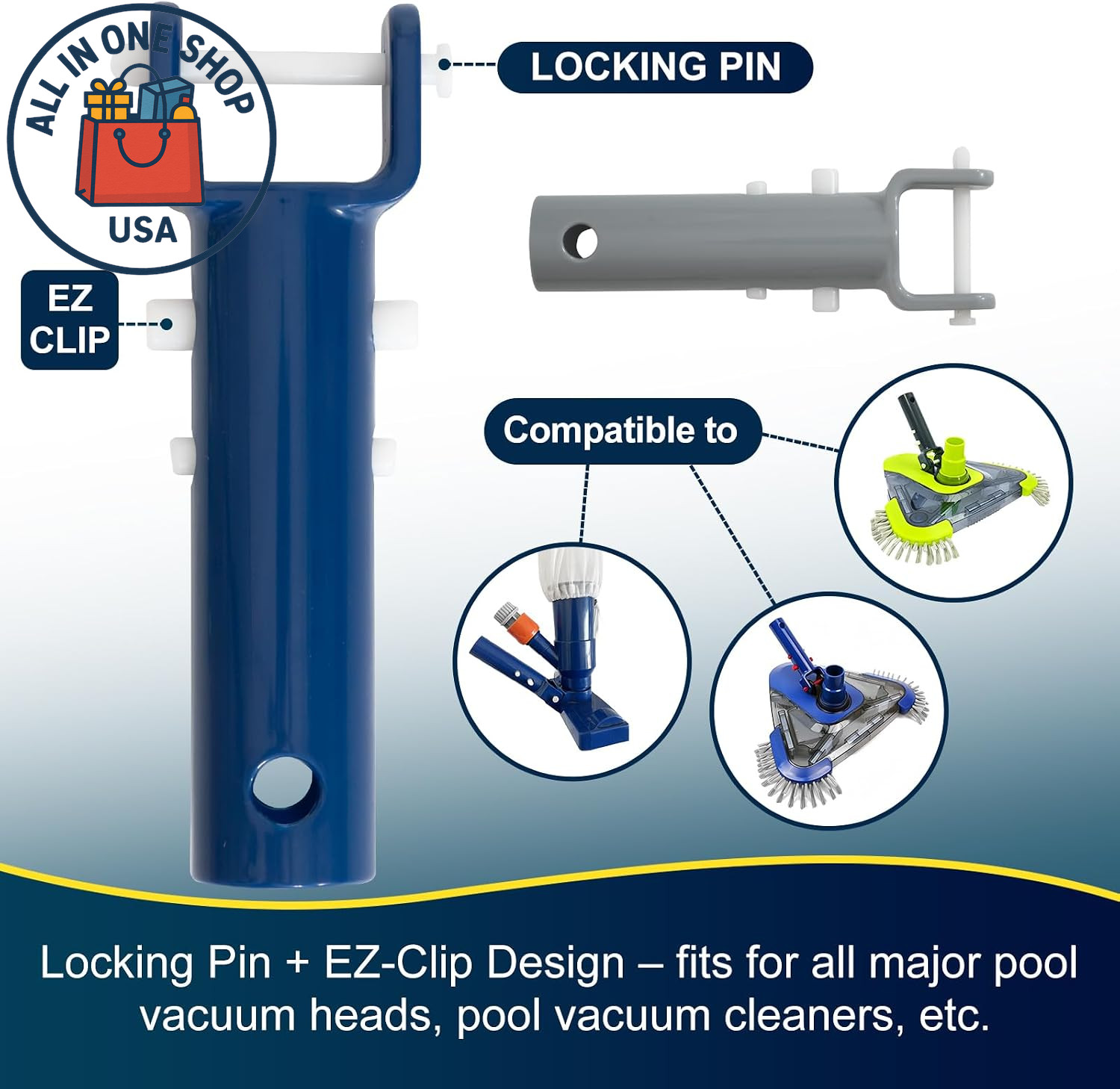 Pool Vacuum Head Handle Replacement with EZ Clip and Pin Set, 2 Pcs