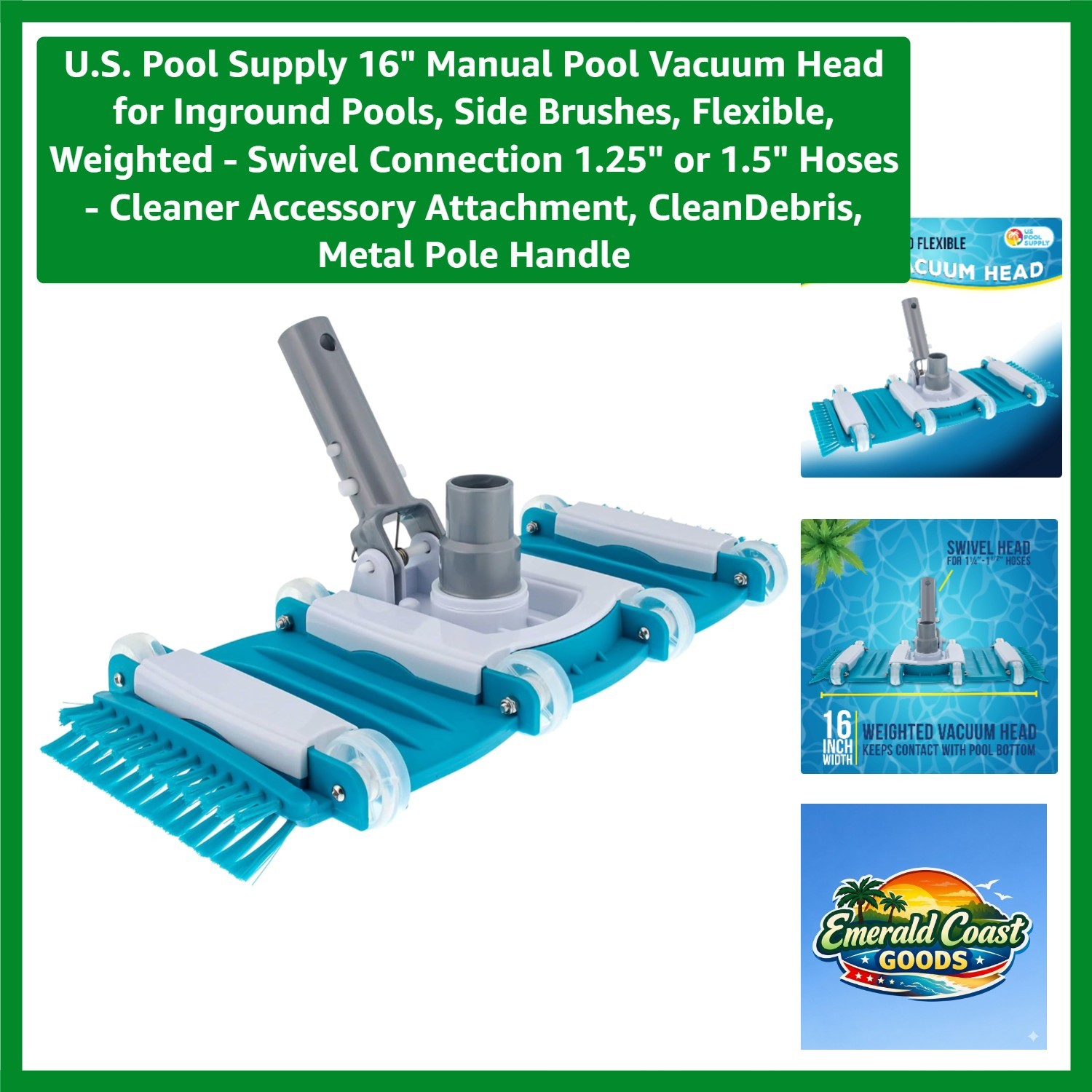 Essential 16&Prime; Manual Pool Vacuum Head – Fast Sinking & Secure Hose Connection