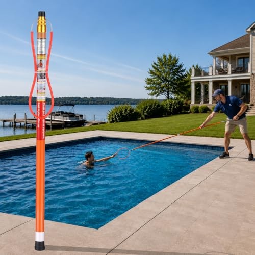 15FT Telescopic Pool Rescue Pole with Safety Hook, Fiberglass Water Safety