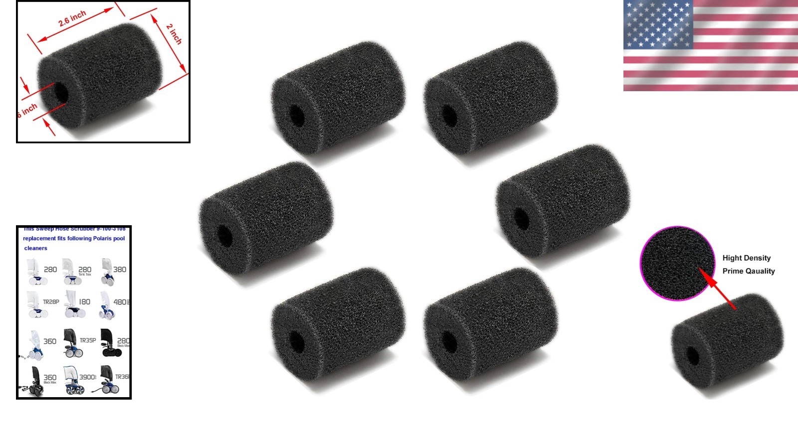 6-Pack Replacement Scrubbers for Polaris Pool Cleaners, High Efficiency