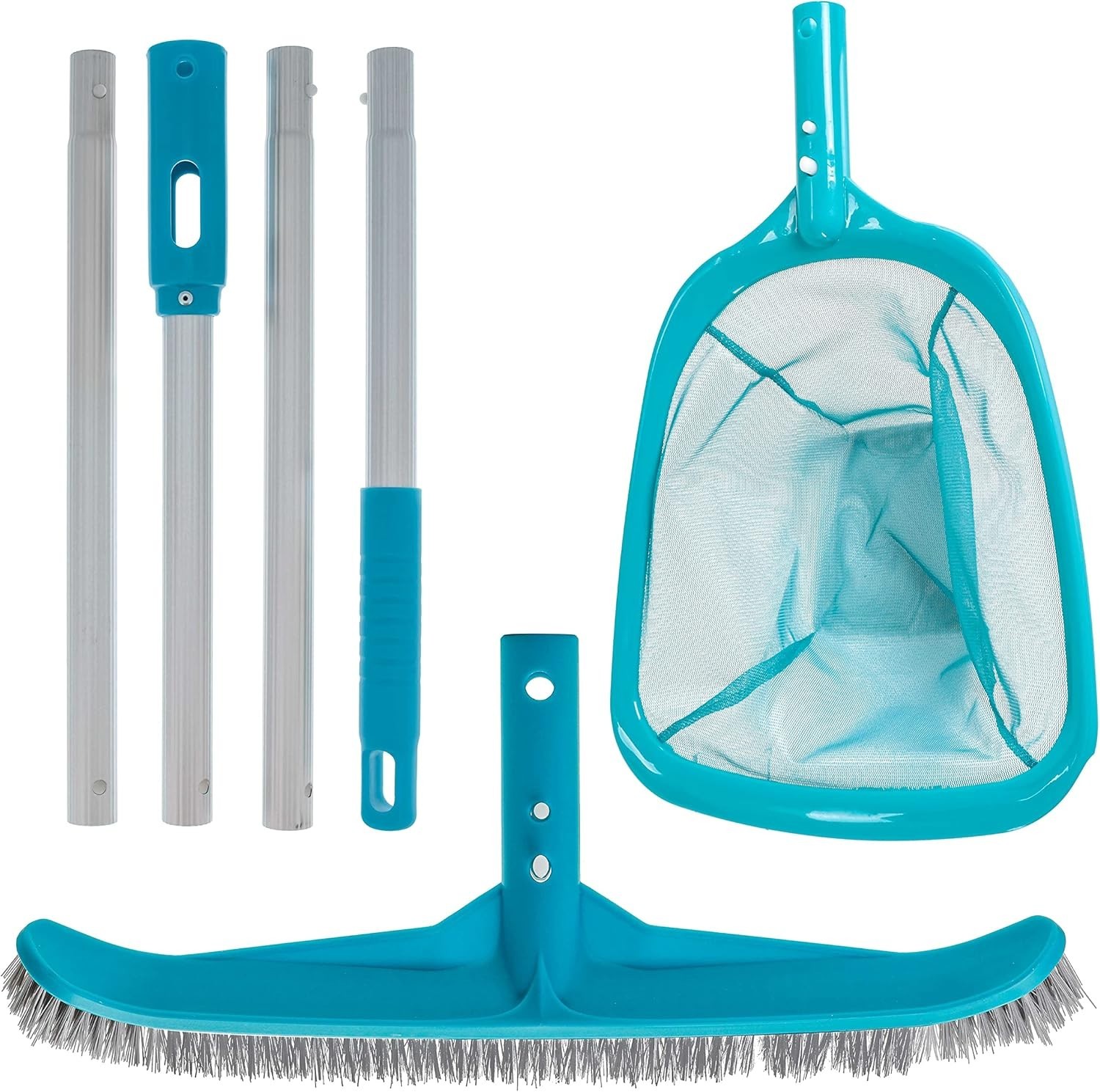 Deluxe Pool Care Set: Leaf Skimmer Net, Nylon Brush & Adjustable Telescopic Pole