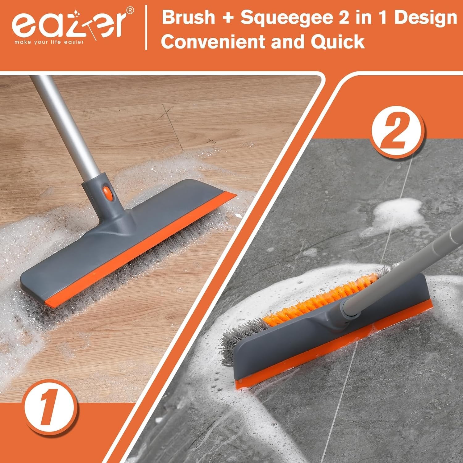 2-in-1 Floor Scrub Brush with Long Handle, Soft/Hard Bristle Concrete Deck Br…