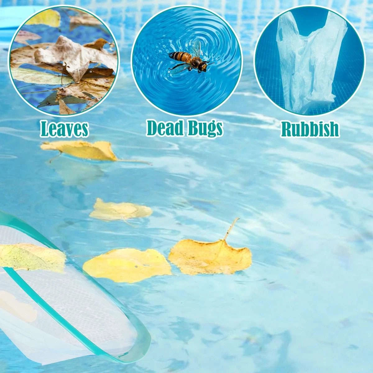 Swimming Pool Leaf Rake Heavy Duty Skimmer Net Fine Mesh Deep Bag，1pcs