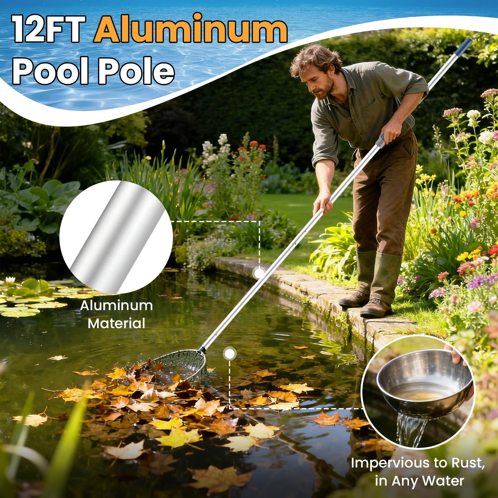 Pool Pole, 12FT Telescopic Pool Cleaning Pole, Professional Aluminum Swimming…