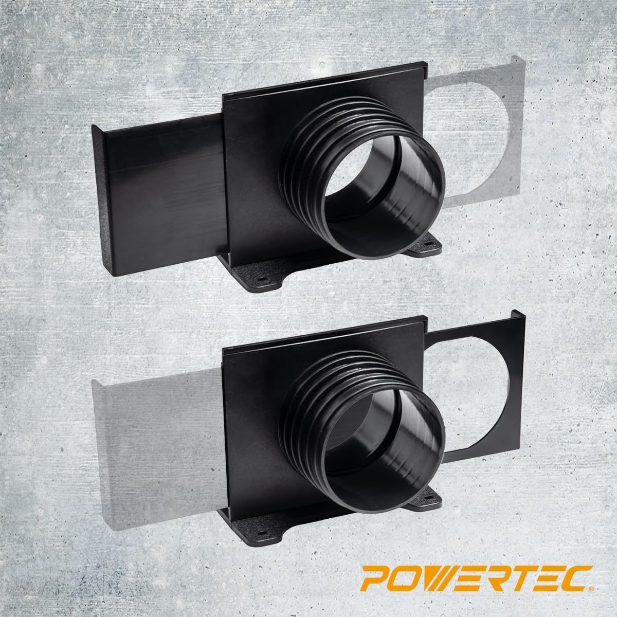 POWERTEC 70358-P4 4&Prime; Wall Mounting Threaded Blast Gate w/ Bracket Dust Coll.