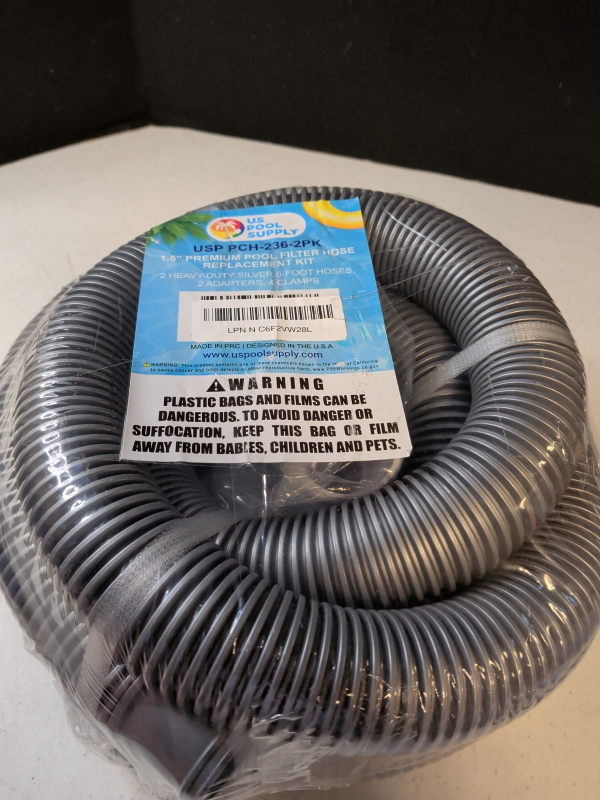 1.5&Prime; Hose Replacement Kit – 2 Silver 6&prime; Hoses, 2 Connection Adapters, 4 Clamps