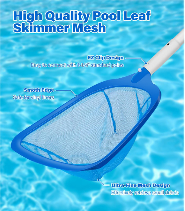 Kit 4 en 1 limpieza de piscina: red fina, cepillo, cabezal extra y asta 10 pies.
